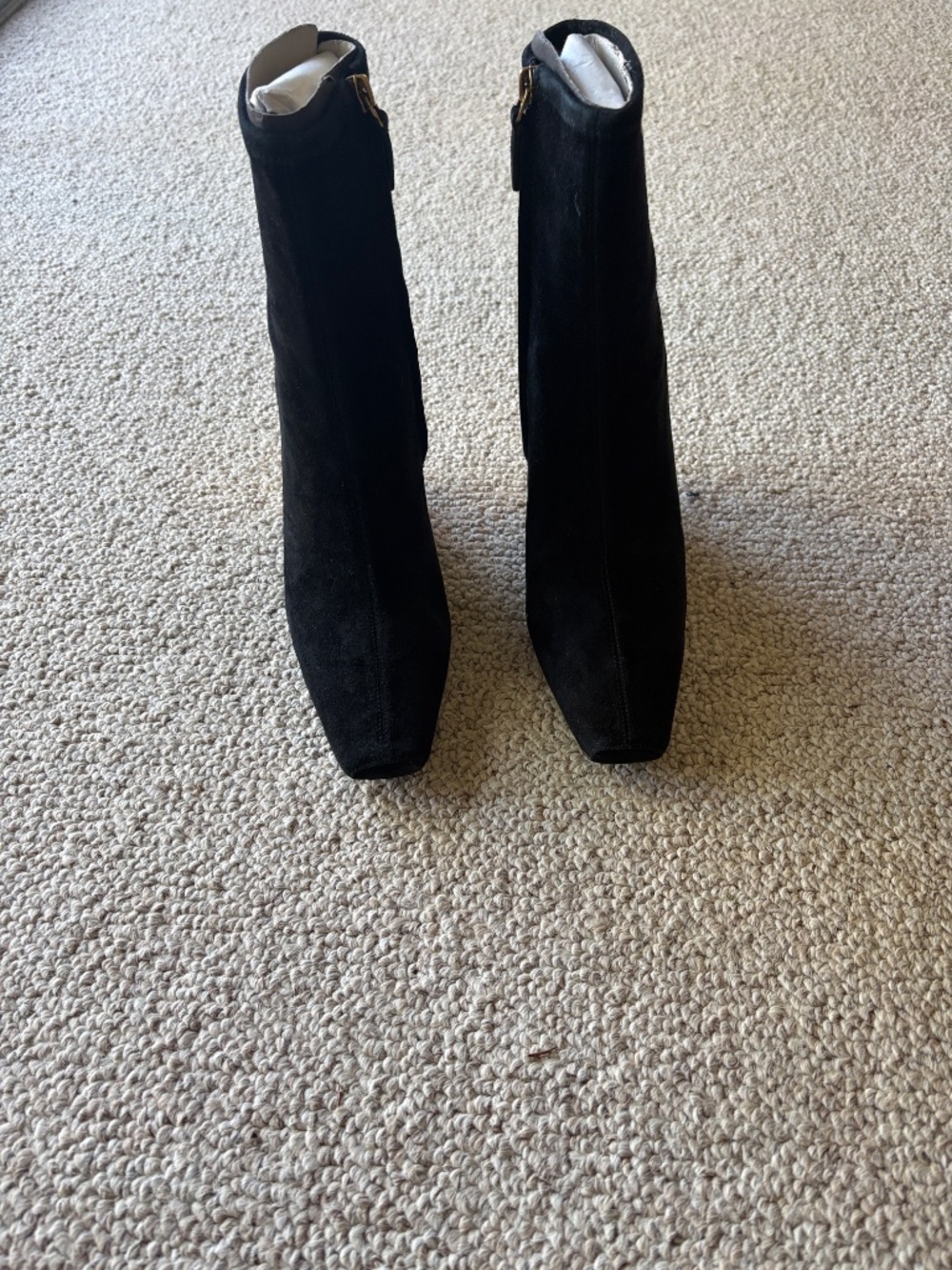 Tory Burch Patos Wedge Boots 10.5 NIB Black Suede Gold Heel Designer Luxury - Picture 2 of 12